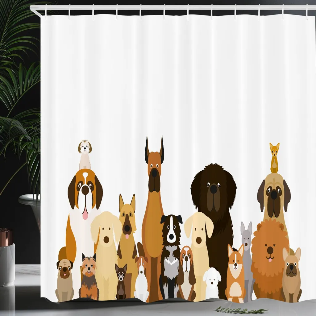 Rideau de douche imperméable avec imprimé chiens rigolos - 4