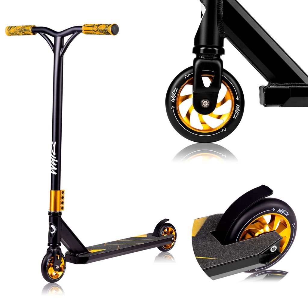 Lionelo Stunt Scooter Whizz Cityroller Kickscooter Kinderroller Tretroller Funscooter aus extrastarkem eloxiertem Aluminium, ABEC-9 - Schwarz Gelb