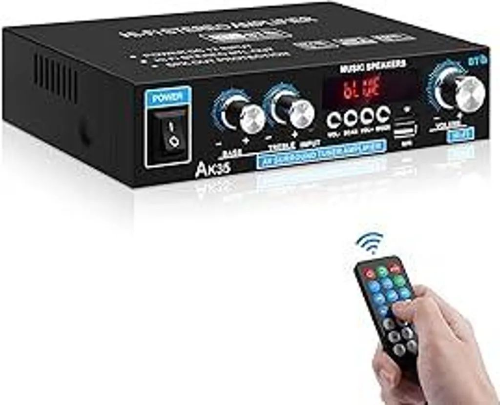 Amplificatore audio stereo Hi-Fi AK35 Bluetooth 5.0 Mini amplificatore digitale RMS 2.0 canali 30 W x 2 Amplificatore di potenza Hi-Fi con sintonizzatore bassi e alti per altoparlanti domestici