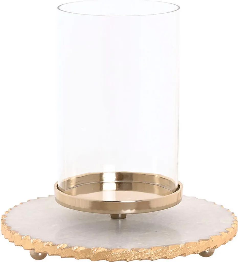 Bougeoir Home ESPRIT Blanc Or en Cristal et Marbre - 25 x 25 x 27 cm