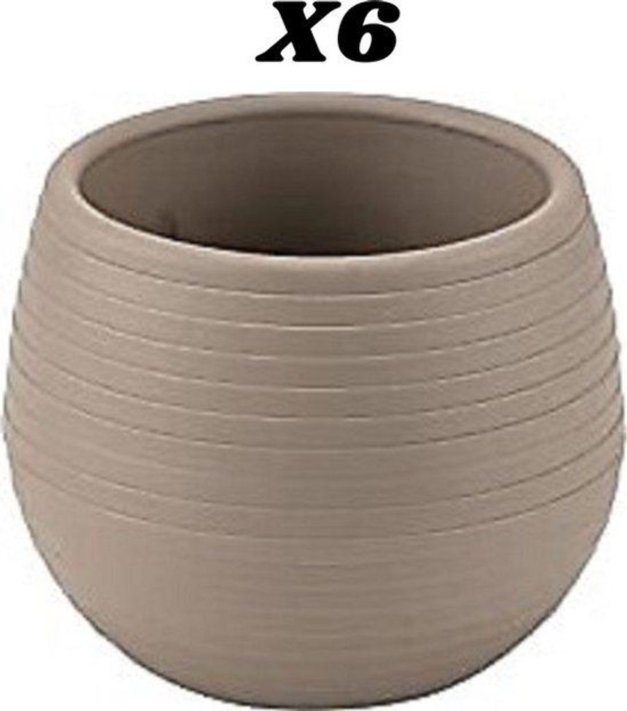 Set von 6 UV-beständigen Blumentöpfen Mokka mit Drainage, 6,5 cm, 0,13 L, farbige Pflanzgefäße