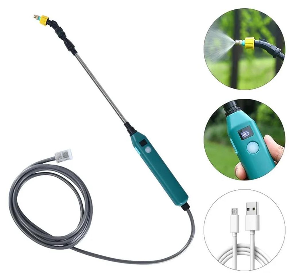 Elektrischer Pflanzensprüher Akku Drucksprüher Gartenspritze mit 3 Düsen, 3m Schlauch, Batteriestandsanzeige für Garten Pflanzenpflege