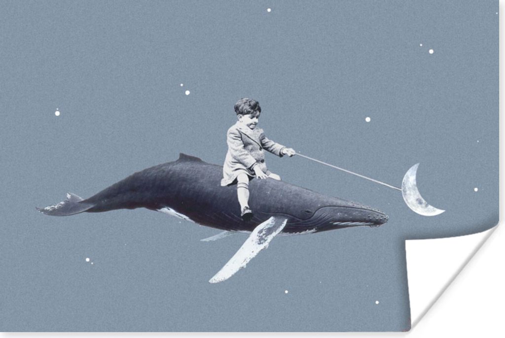 MuchoWow Poster Weltraum - Junge - Mond - Wal 120x80 cm - Bilder