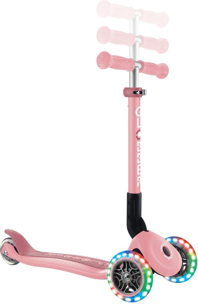 GLOBBER JUNIOR FOLDABLE LIGHTS – Tretroller, 120/80 mm, ABEC 9, 3-rädrig, LED-Leuchtrollen, pastellrosa