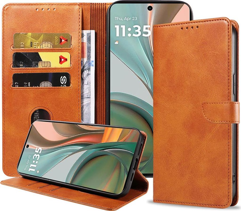 Geeignet für Motorola Moto G75 Handytasche Kunstleder mit Magnetlippe und Kartenhalter Buchhülle mit Klappe - Wallet Case mit Kartenfach - Braun ...