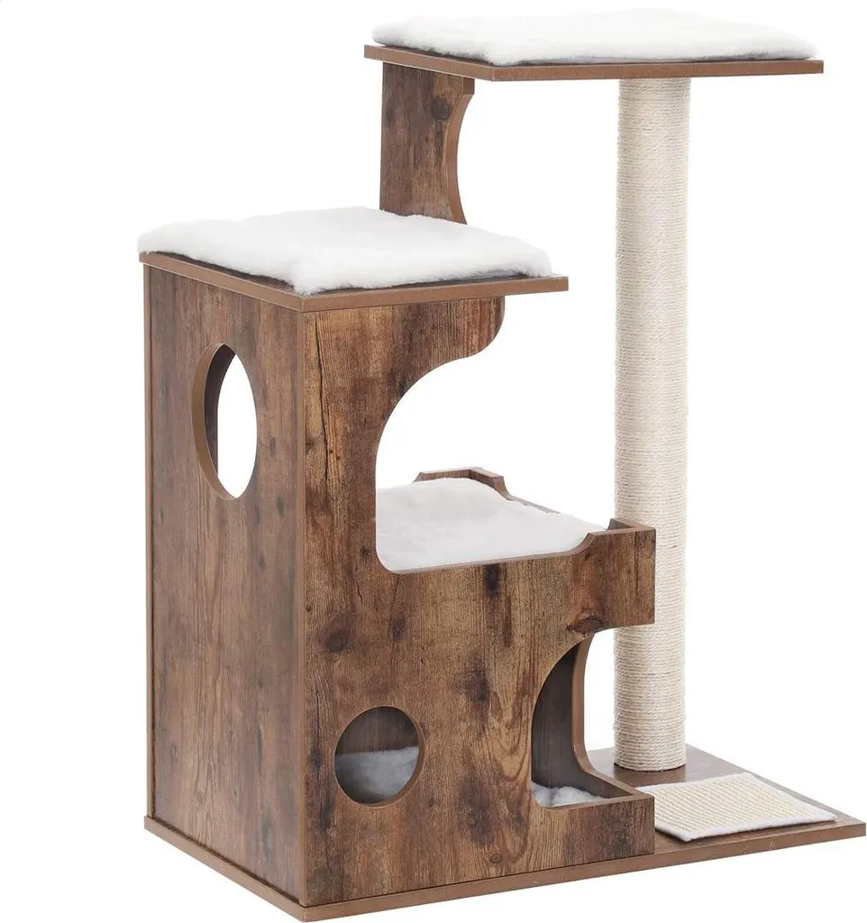 Arbre à chat stable 88 cm brun vintage avec poteaux en sisal naturel