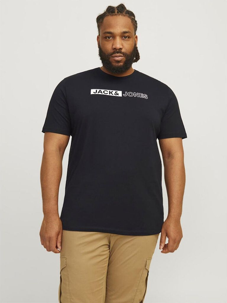 Jack & Jones Corp Logo Play Plus Kurzarm-t-shirt Schwarz 5XL Mann Schwarz 5XL