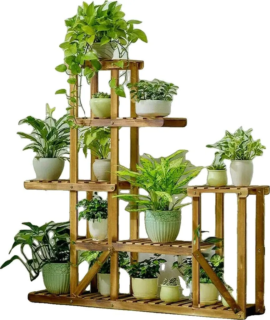 Support pour plantes à 6 niveaux en métal kaki construction robuste H120cm
