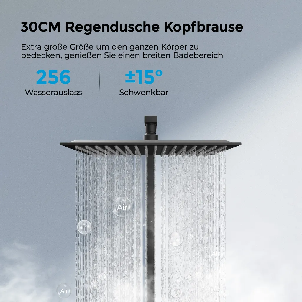 Colonne de douche Heilmetz thermostatique noir mat avec pluie carrée 20cm - 3