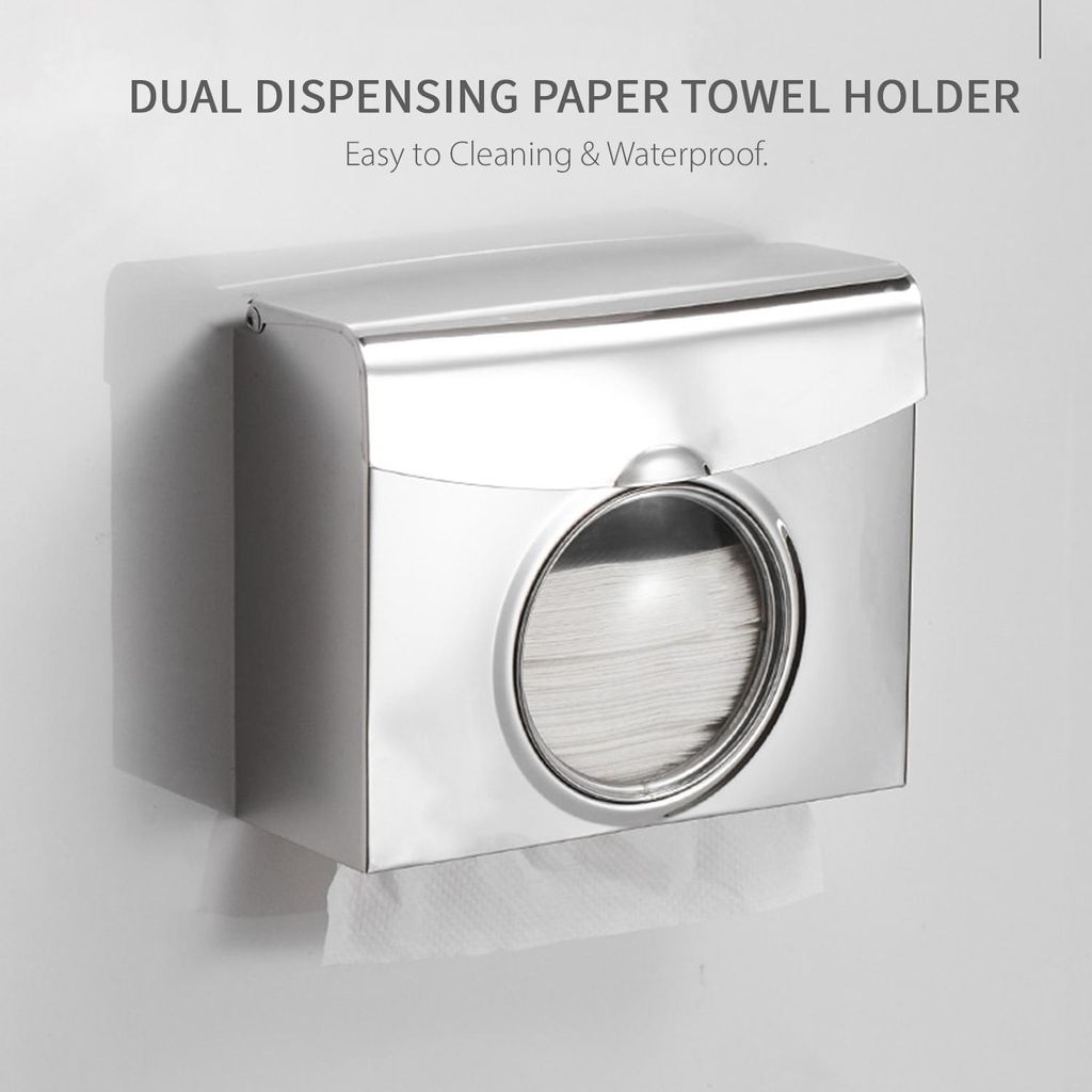 Papierhandtuchspender, Doppelspenderhalter, Wandmontage, Bohren, wasserdicht, für Badezimmer, Toilettenpapier, Edelstahl, Küche mit sichtbarem Fe...
