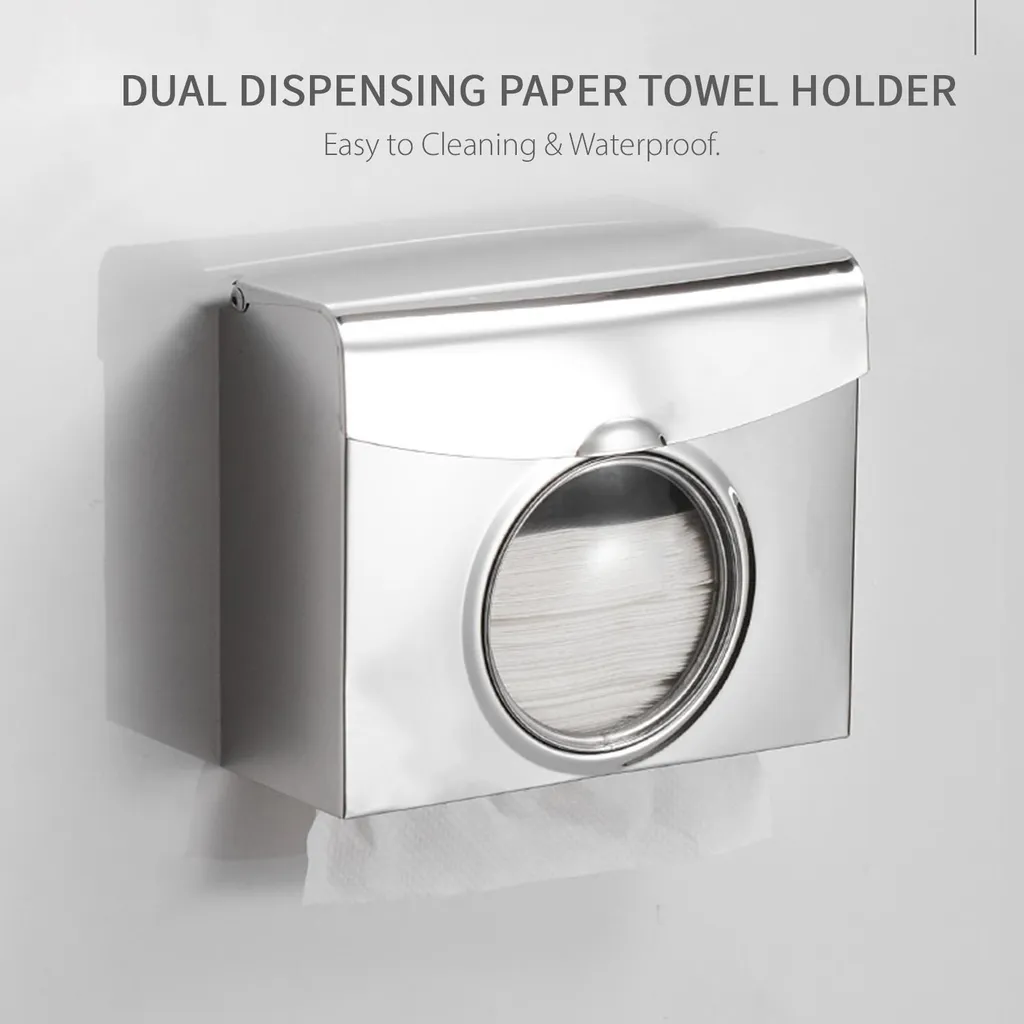 Distributeur Essuie-Tout Double Mural en Acier Inox Argenté avec Fenêtre