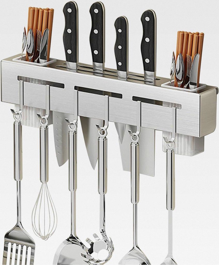 Hakenleiste Küche, Aufhängung Küchenutensilien mit 6 Haken, Hakenleiste Küche ohne bohren Messer Organizer für Küchenutensilien, Küchenhelfe...