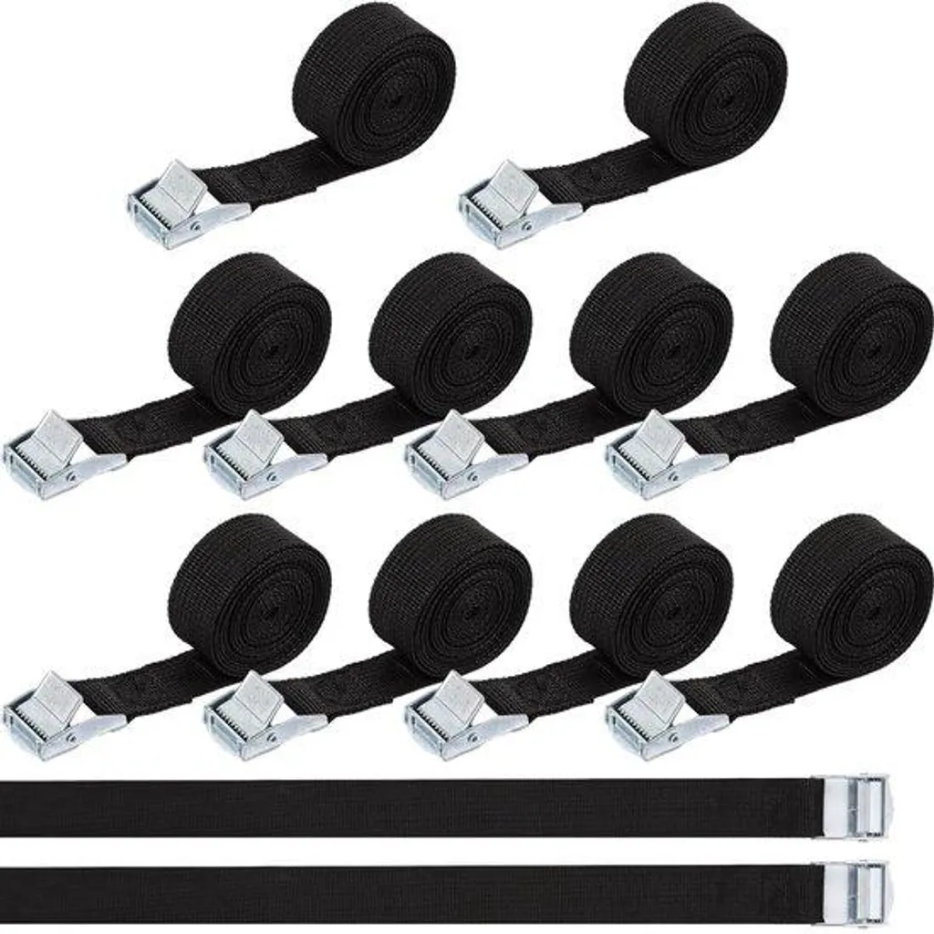 Lot de 12 sangles de serrage noires 25 mm x 2 m avec boucle de serrage