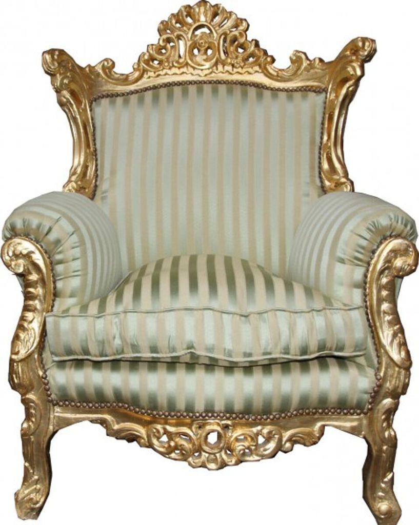 Casa Padrino Antik Stil Sessel Al Capone Mod2 Jadegrün / Beige / Gold 85 x 65 x H. 127 cm - Barockmöbel
