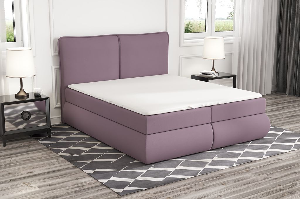 Boxspringbett KITI 200 x 200 mit 2 Bettkästen, Bonell-Matratze und Topper. Farbe: Rosa