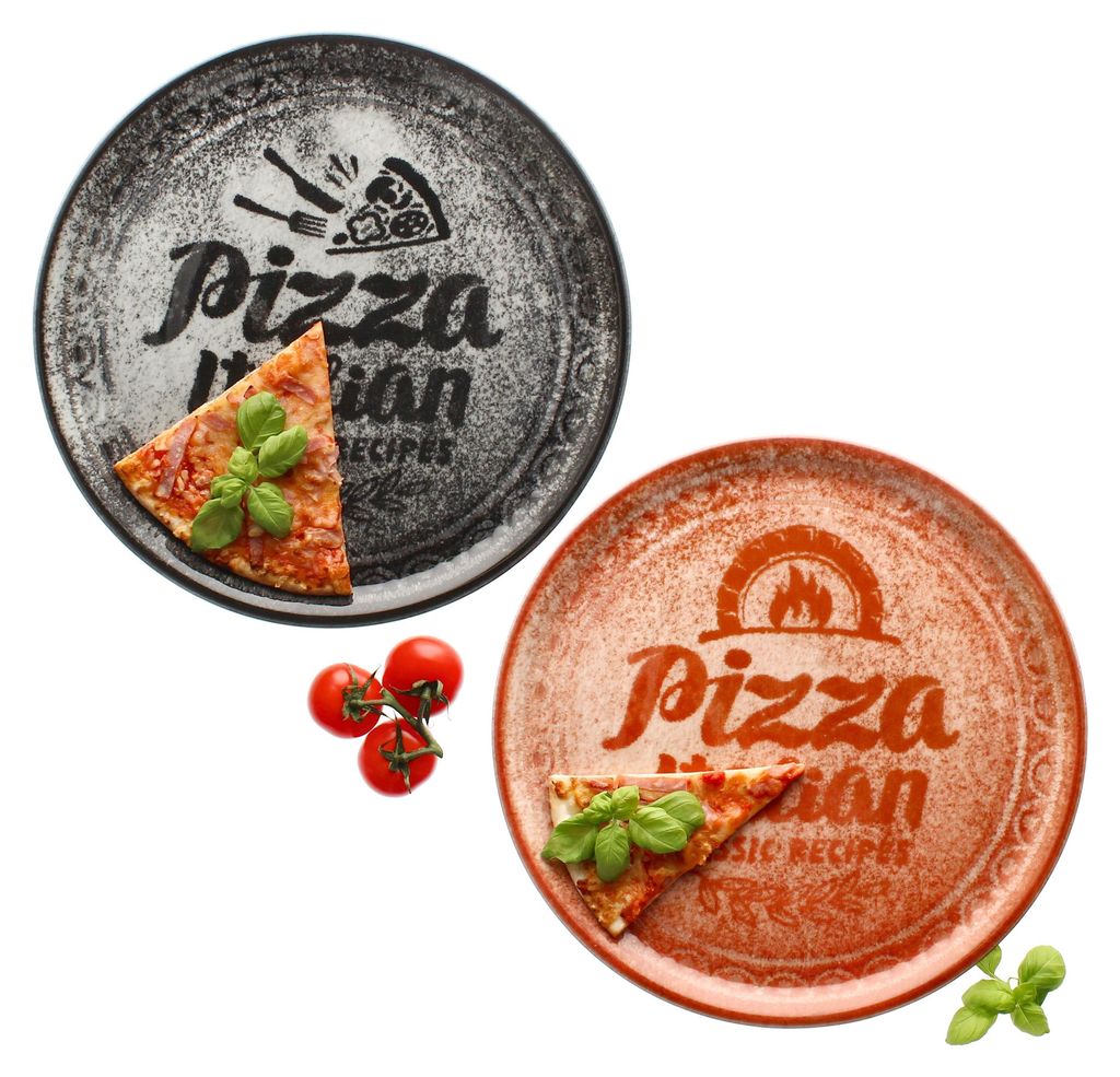 2x Pizzateller rot & schwarz Ø31cm 2 Personen XL-Teller Produktbild 