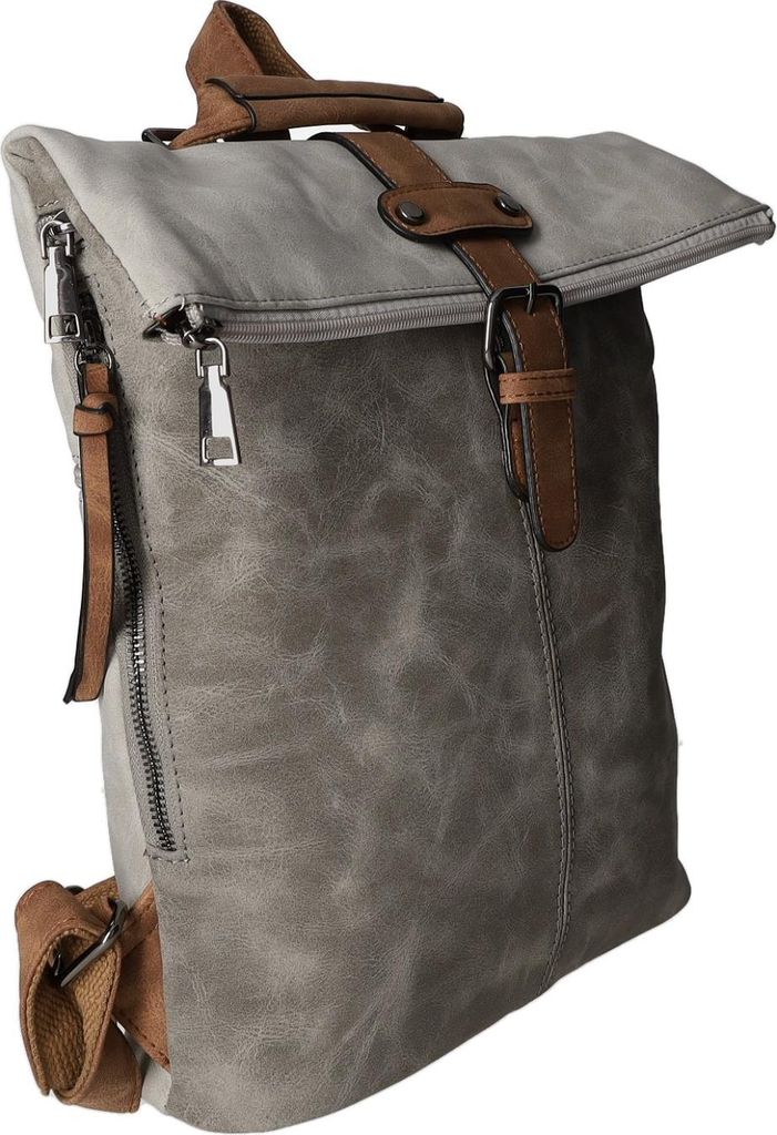 Rucksack DI-2009 aus glattem Kunstleder, Grau, klein, Produktbild 
