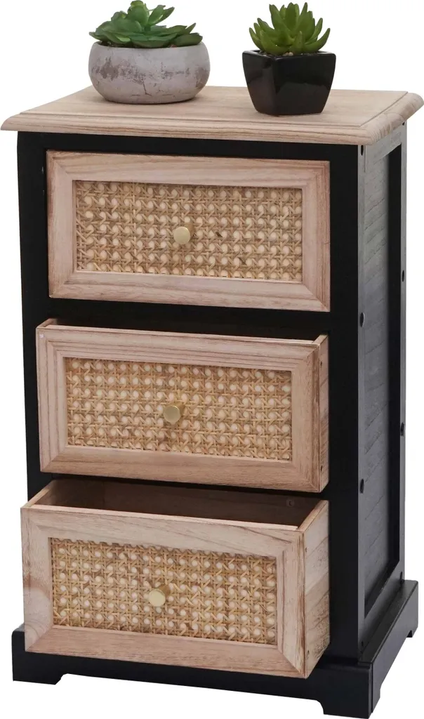 Cassettiera HWC-K87, mobile cassettiera, legno rattan 63x40x28cm ~ nero, colore naturale