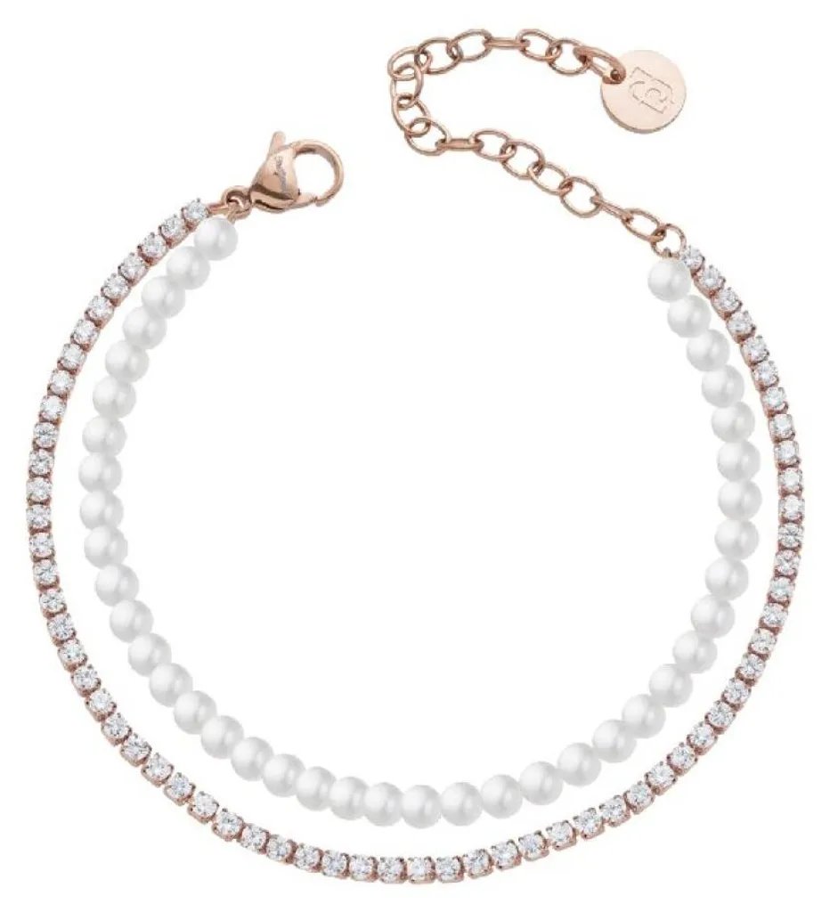 Bracelet double plaqué or pour mariage et soirées avec perles LJ3029