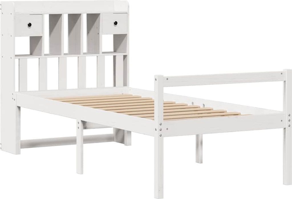 Stabli Massivholzbett mit Regal ohne Matratze Weiß 90x200cm Kiefer - DE847932 - Klassische BettenJugendbett Tagesbett