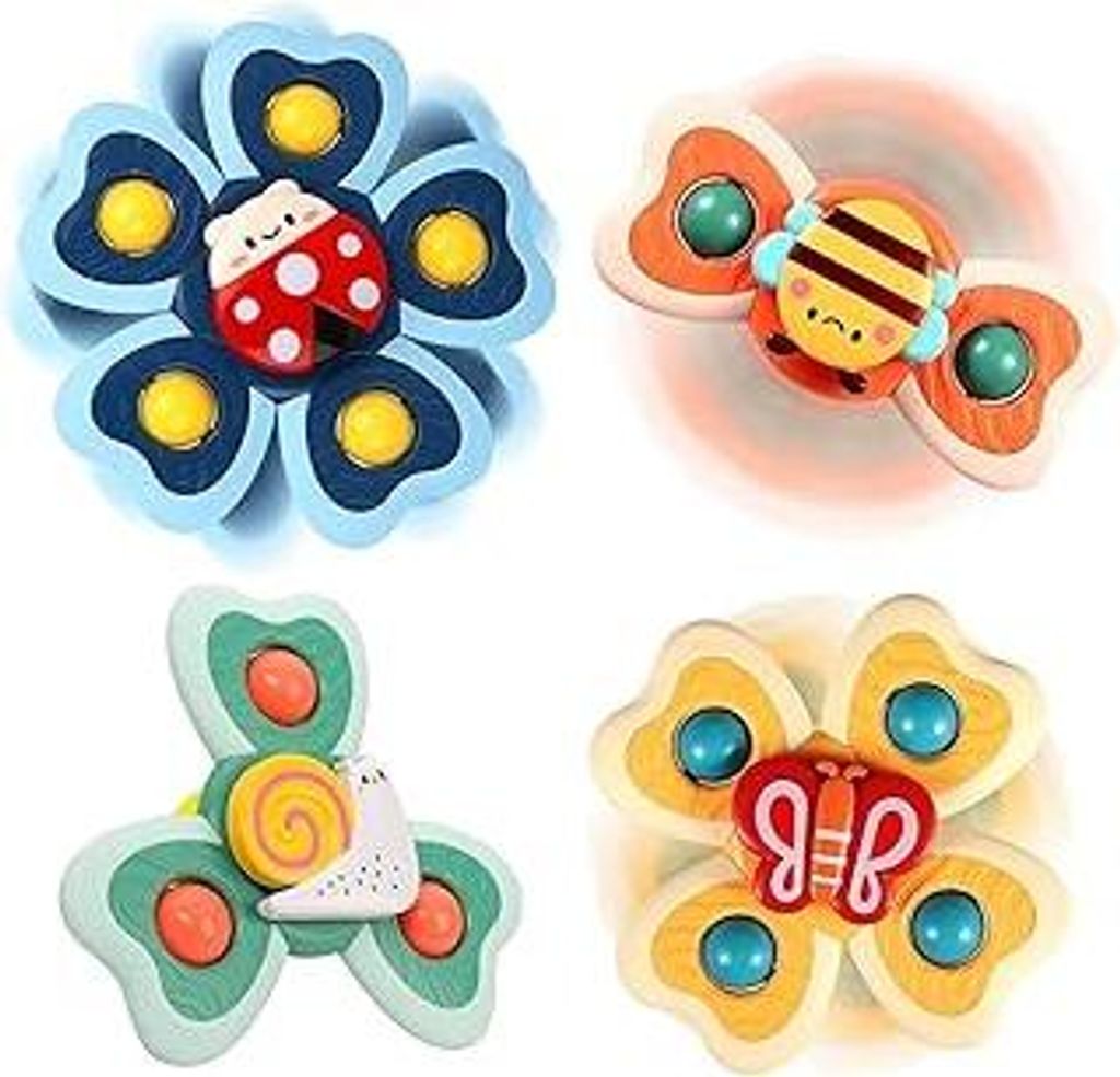 Saugnapf Spielzeug Baby 4 Stück Saugnapf Spinner Spielzeug für Baby Saugspielzeug Sicheres Badewannenspielzeug für Bad Fenster Hochstühle Flugz...