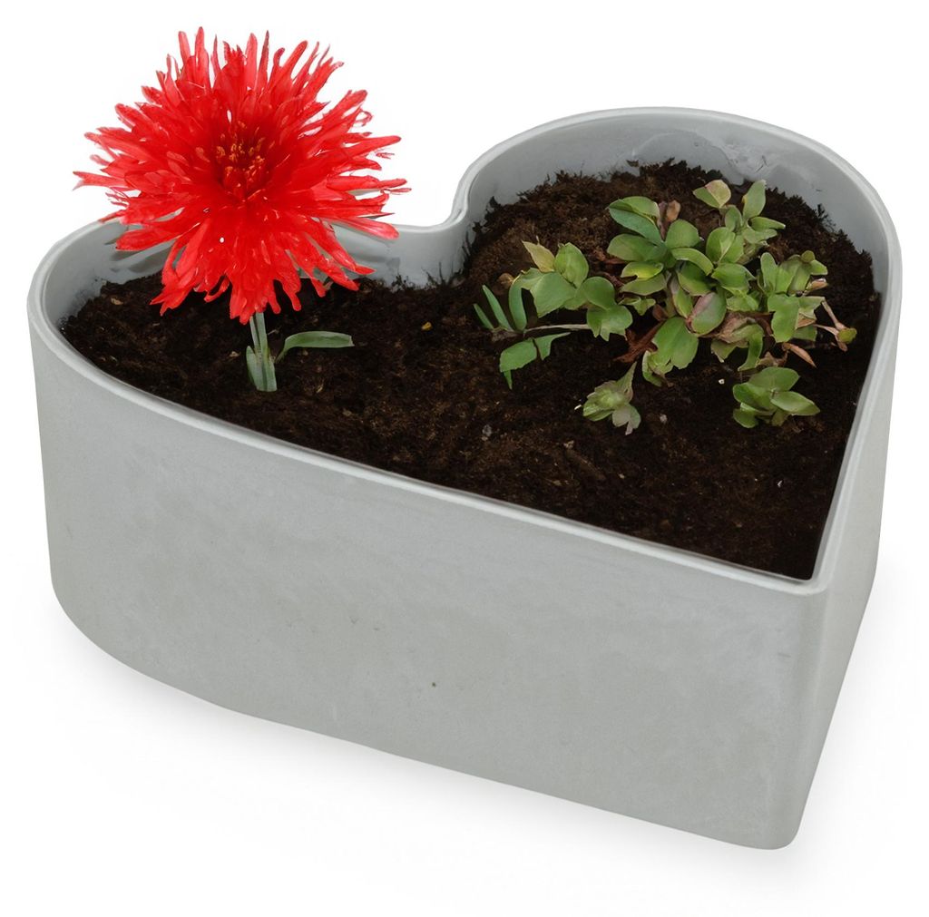 Herz Pflanzschale Vintage hell-grau 22 x 20 cm Grabschmuck Produktbild 
