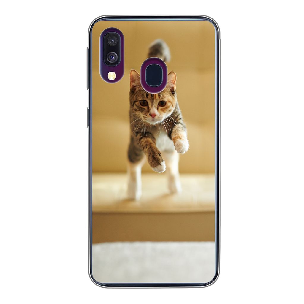 MuchoWow Handyhülle Schutzhülle Hülle für Samsung Galaxy A40 Katze - Frühling - Stuhl Silikon Softcase Handy Hülle - Handy-Tasche