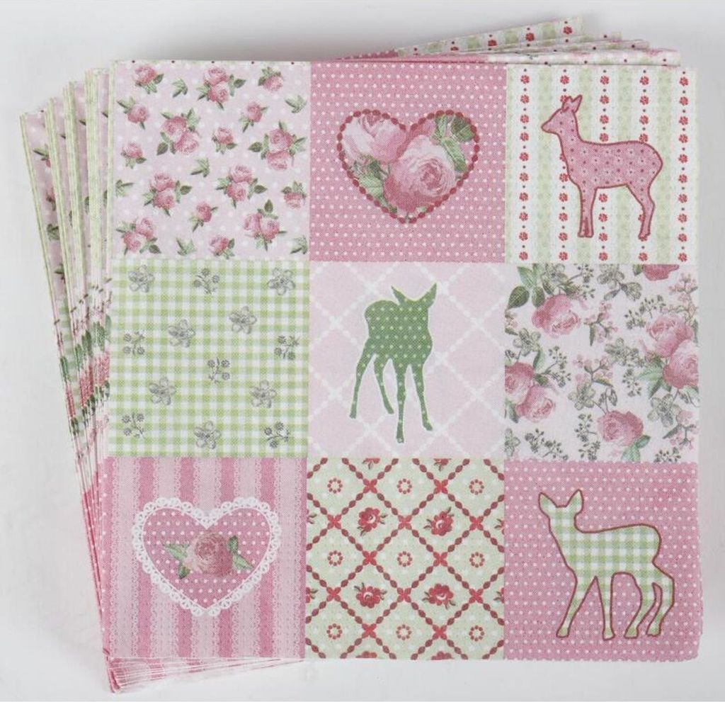 24x 20er Packung Servietten 33x33cm 3-lagig Papiertuch rosa Mädchen Geburtstag