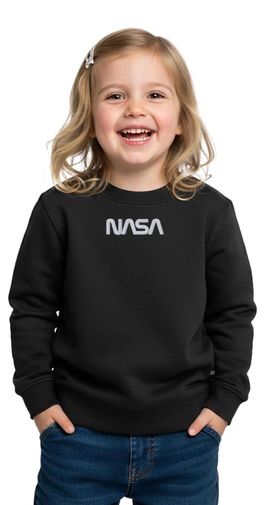 Spreadshirt Nasa Logo Weiß Stick Kinder Premium Pullover, 122/128 (6 Jahre), Schwarz