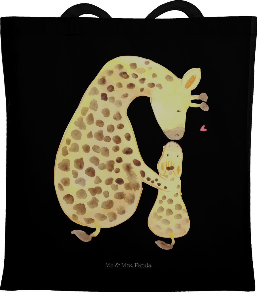Mr. & Mrs. Panda Tote Bag Giraffe Kind - Schwarz - Geschenk, Tochter, Mutter, Tasche, stoff shopper, Einkaufstasche, Jutebeutel, Mama, Schultasche,...