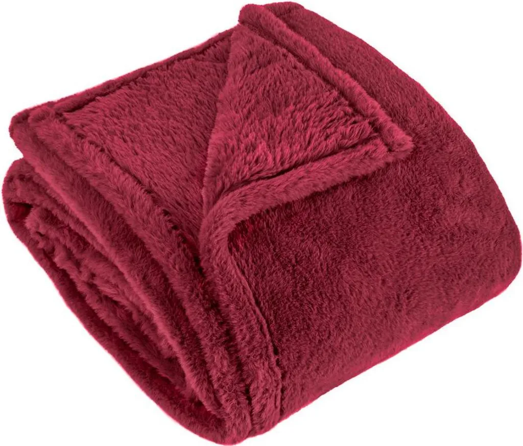 Jeté de lit réversible rouge baie en fourrure synthétique Furn Kallu