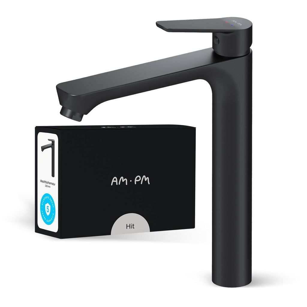 AM.PM Waschtischarmatur Hoch Schwarz Wasserhahn Bad Waschbecken Armatur Einhebelmischer Badarmatur Mischbatterie für Badezimmer Aufsatzwaschbecken