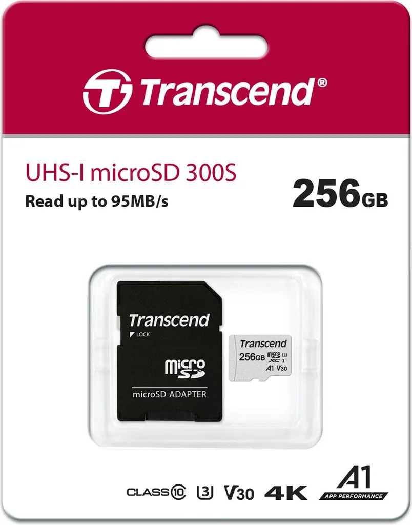 Transcend 300S Carte Micro SD 256Go V30 A1 - Performance Video 4K UHD