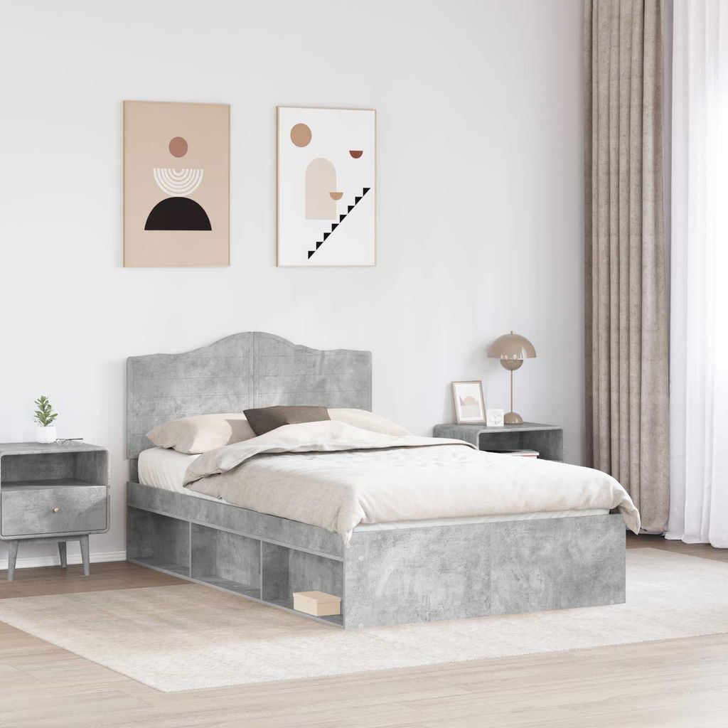 (Robust Möbel) Bettrahmen mit Kopfteil Beton 120 x 200cm Massives Kiefernholz - CL763049 - Klassische BettenJugendbett Tagesbett