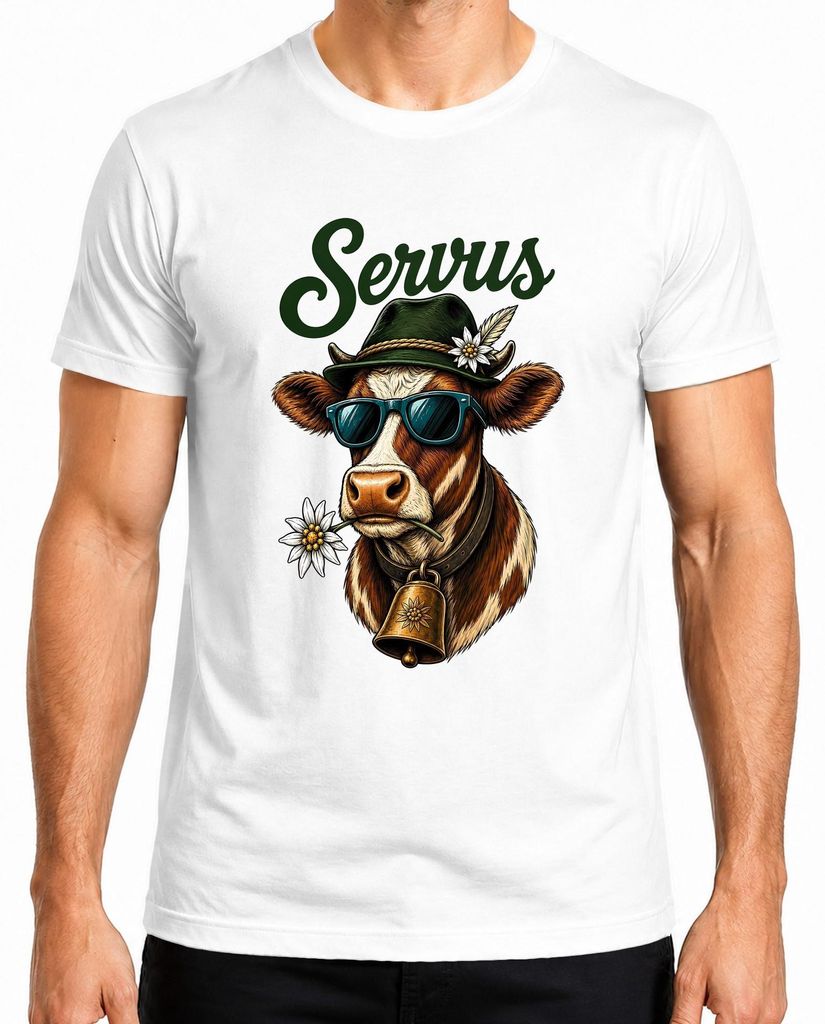 Servus Kuh, zonnebril, Edelweiss, traditioneel shirt van Productafbeelding 