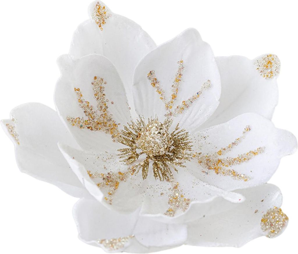 Künstliche Weihnachtsstern-Blumenpicks, Samt-Glitzer-Magnolienblüte mit Stiel, Weihnachtsbaumschmuck für Weihnachten, Neujahr, Party, Hochzeit, ...