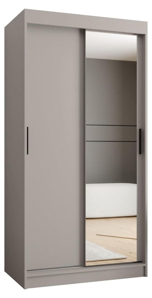 Kryspol - - Kleiderschrank mit Spiegel, 100x200x62cm, 2 Tür, RUBINO T2 100 Kaschmir