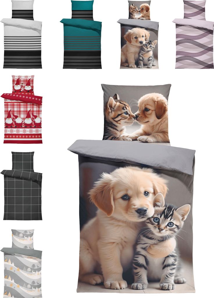 Winter Biber Bettwäsche Baumwolle Kuschelig Flauschig Warme Weiche Flanell Bettbezüge Modern, Größe:4 teilig 135x200 cm, Farbe:Hunde Katzen Wel...