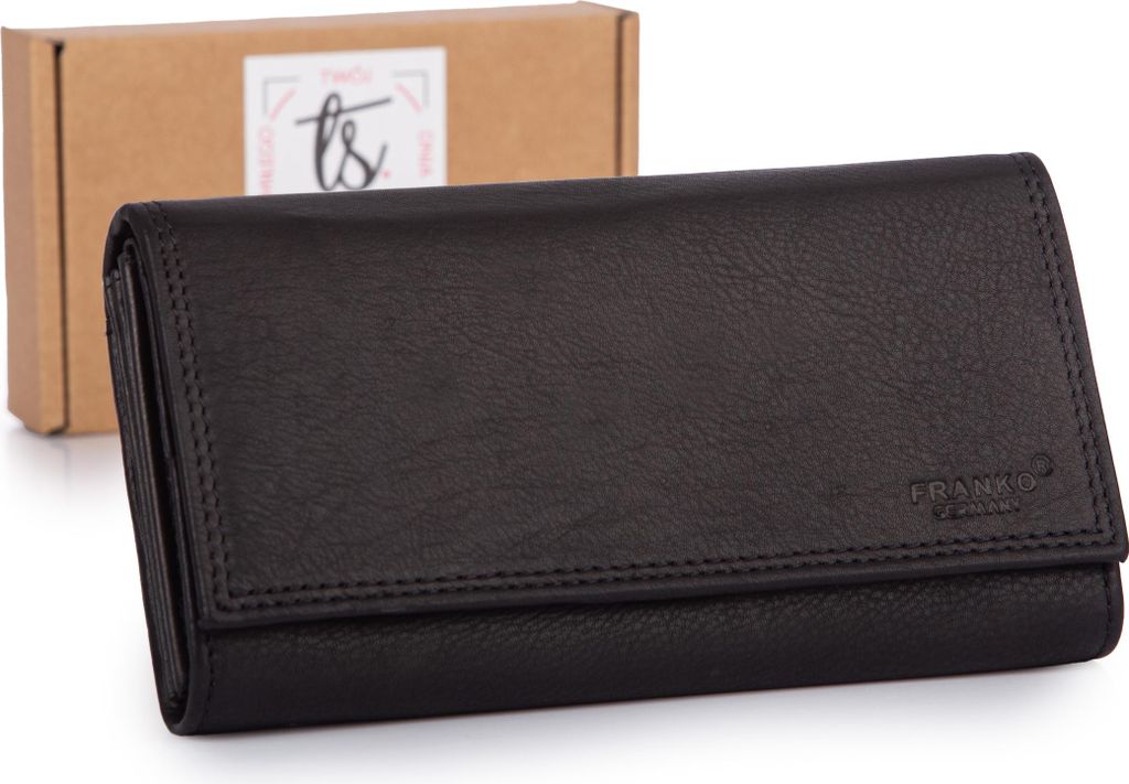 Franko Damen Portemonnaie aus Leder, schwarz, geräumig und elegant, ideal für jeden Anlass.