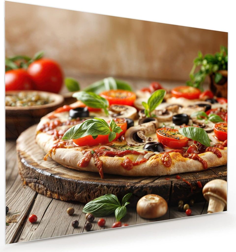 Glasbild 60x50cm in XXL für Wohnzimmer, Schlafzimmer Motiv Pizza im Holzofen