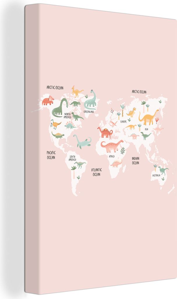 OneMillionCanvasses - Leinwandbilder - 90x140 cm, Kinderzimmer - Karte - Dino - Pastell, Wandbilder Kunstdruck Wanddekoration - Wandschmucke - Sc...