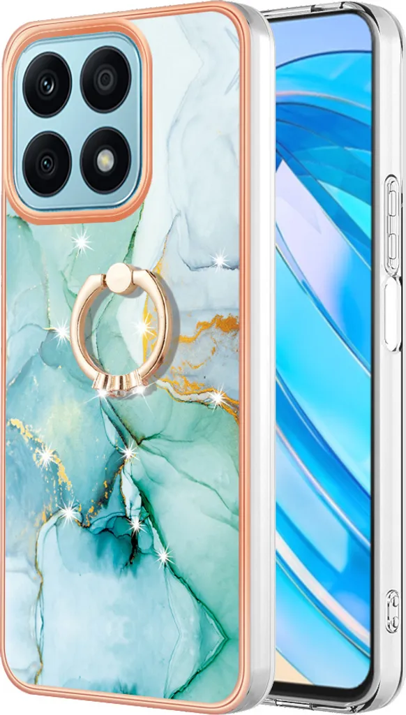 Cover Honor X8a Marmo e Oro: Protezione Silicone Chic con Supporto - 1
