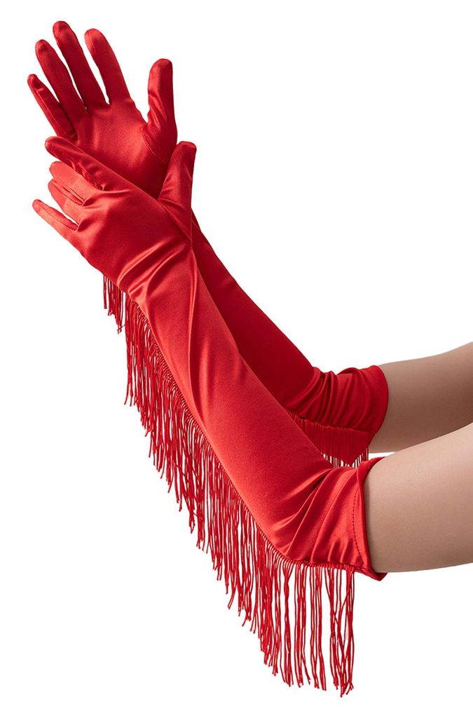 Fransenbesetzte Ellbogenhandschuhe, 45 cm lang, Vintage, lange Opernhandschuhe, Festtagshandschuhe aus den 1920er Jahren, Brauthandschuhe für Hall...