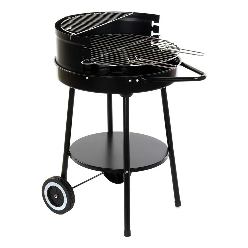 Barbecue mobile sur roulettes pour jardin et terrasse métal noir 82cm