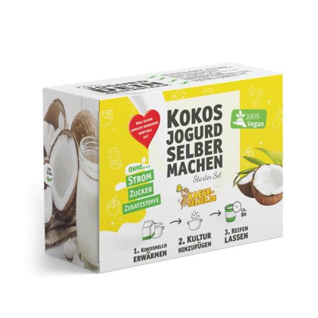 Veganen Kokosjogurd selber machen Set (Joghurt Alternative) - Joghurtkultur Vegan wählbar: mit YB Vegan Kultur