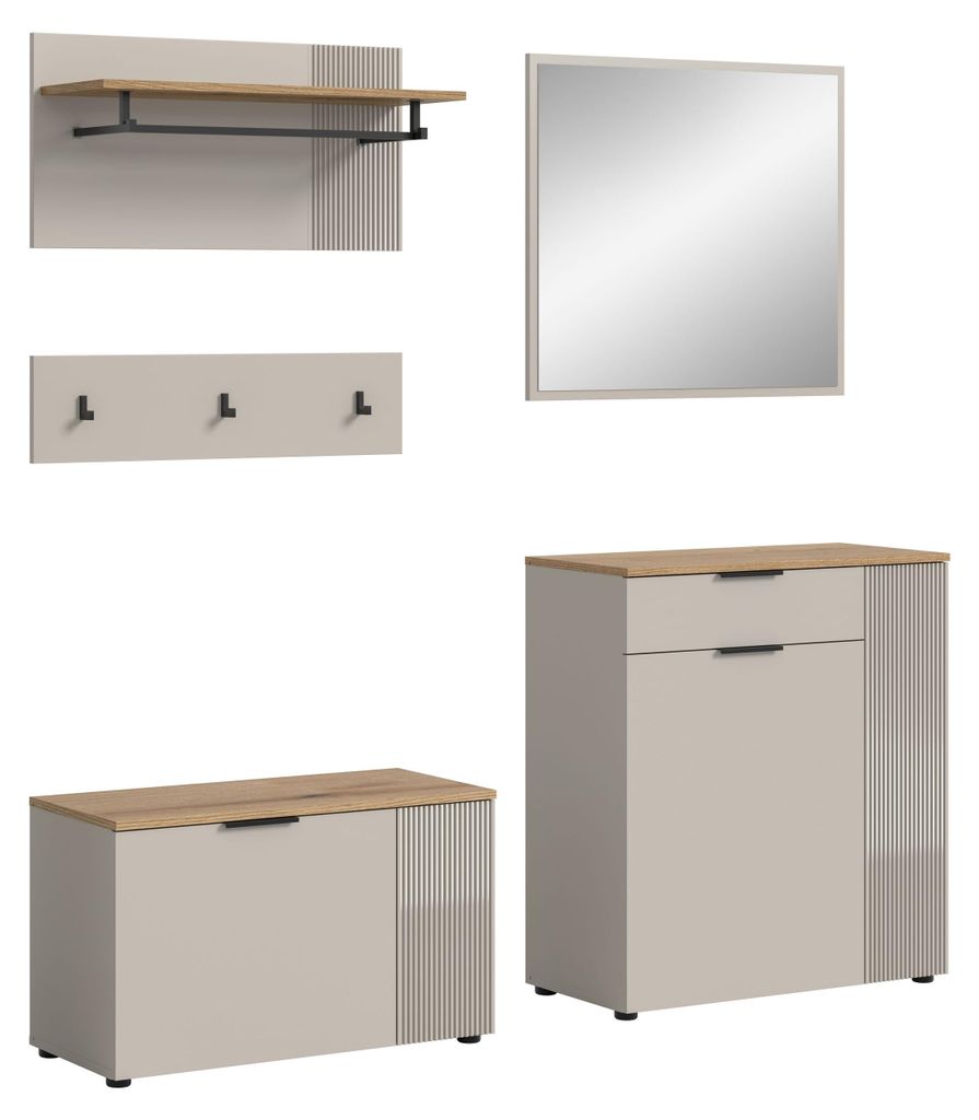 Garderobeset Slide | Kasjmier / Evoke Eikenhout | 4-delig Productafbeelding 