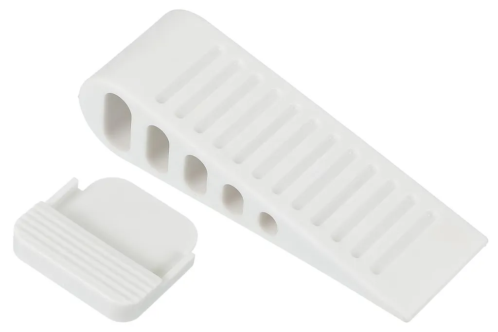 Cale-porte empilable blanc en gomme pour sols lisses et dalles béton