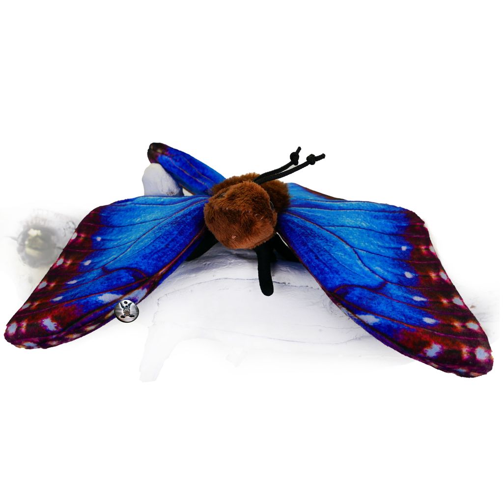 Plüsch-Schmetterling Morris – Naturgetreues Blaues Morphofalter-Kuscheltier, Ca. 16cm Lang – Perfekt Zum Sammeln, Spielen Oder Dekorieren