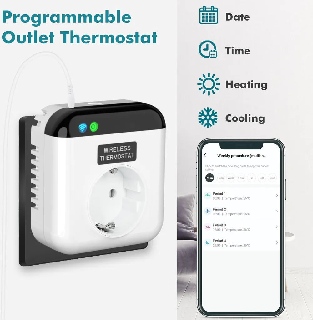Prise intelligente avec thermostat programmable WiFi et commande vocale - 12