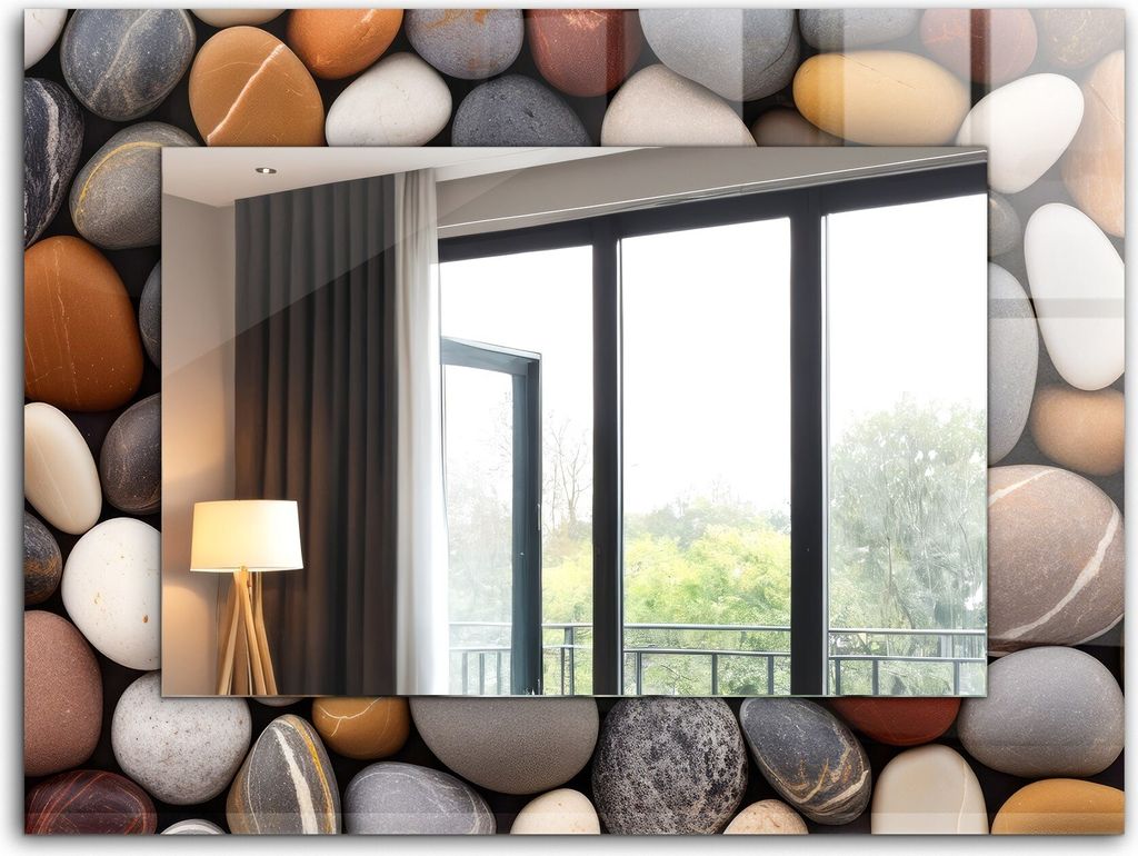 Dekorativer Wandspiegel - Bedruckter Spiegel - Motiv - 80x60 cm - Bunte Glatte Steine